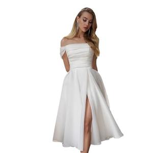 European American Off-Shoulder Abendkleid für Hochzeits geburtstags feiern-White Light Registration Fashion Slit Dress für - Product Image 6
