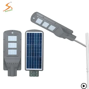 Luz de rua integrada para uso externo, luz solar, holofote ABS 60W preto, sensor de movimento portátil para uso doméstico, tudo em um