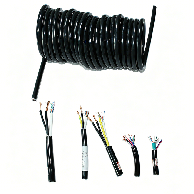 Customized Spiral Hybrid Cable Power and Ethernet Integrated PUR Coiled Cable for Industrial Automation