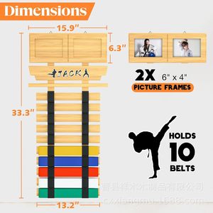 Karate Belt Display <b>Rack</b> Wall Mounted Solid Wood Martial Arts Belt Storage <b>Rack</b> With Name <b>Plate</b> And Photo Frames - Product Image 2