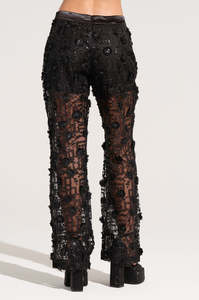 Oem Custom Clothing Manufacturer Black Beading Embroidery <strong>Sheer</strong> Blazer <strong>Jacket</strong> + Wide Leg Pants Trousers Coord 2 Piece Set Women - Product Image 4
