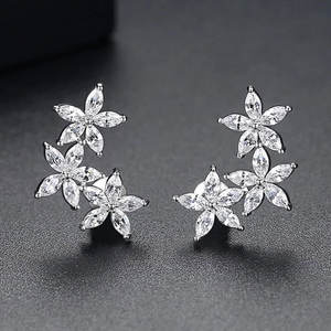 Boucles d'oreilles en or blanc avec diamants taille marquise couleur G, pierre naturelle, style romantique, bijoux de mariage pour femme, monture en argent - Product Image 3