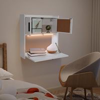 Bureau Mural Personnalisable avec Lumière LED, Table Pliante pour Ordinateur Portable et Poste de Travail Informatique avec Rangement, Gain de Place pour Bureau à Domicile
