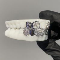 Grillz personnalisé en argent 925 avec motif croix en relief nid d'abeille et diamants Moissanite VVS, modèle Plain 69 pour 69 dents, bijoux