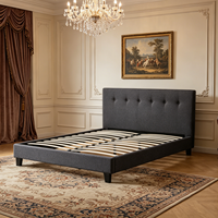 Lit de style européen moderne avec cadre en bois massif et tête de lit en tissu, disponible en tailles Queen et King, pour chambre à coucher