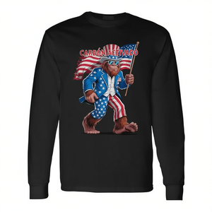 T-shirt a maniche lunghe con bandiera USA patriottica del 4 luglio Bigfoot Sasquatch - Product Image 2