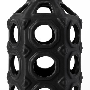 HMS 12 \ "vaso da tavolo minimalista in ceramica nera con foratura geometrica a cilindro per la decorazione di interni per la casa - Product Image 3