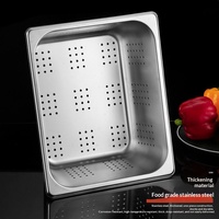 Bol de service rectangulaire perforé en acier inoxydable pour buffet chauffant commercial, avec fonction de drainage électrolytique
