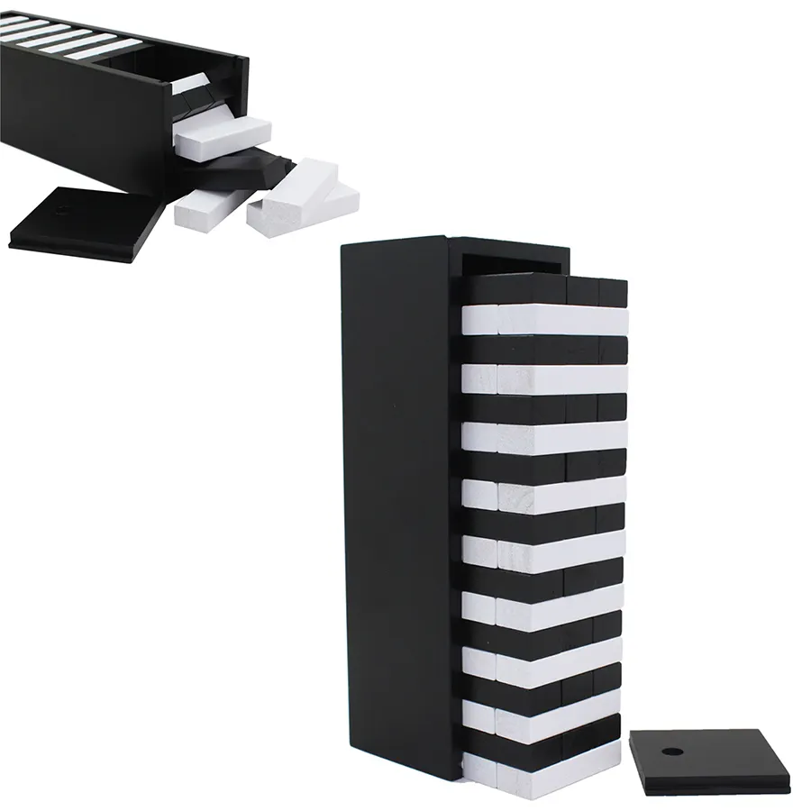Small Size Wooden Block Toys Black and White Tumbling Tower Game Stacking Game Building Block Set 54 Pieces Toys for Kids