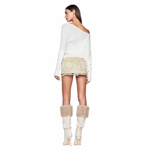 2026 Trendy Y2K Women Solid Casual Two Piece Set off Shoulder Batwing Sweater Top Knitting Embroidered <strong>Low</strong> <strong>Rise</strong> Denim Mini <strong>Skirt</strong> - Product Image 3