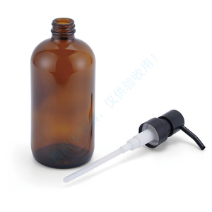 Botella de vidrio ámbar esmerilado de alta calidad de 500 ml con dispensador de jabón y bomba negra para loción, proveedor en China - Product Image 3