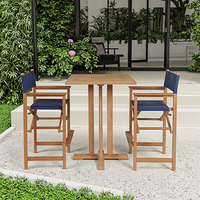 Ensemble de table et chaises de salle à manger en teck massif, 3 pièces, avec sièges en tissu maillé, résistant à l'eau et durable, pour l'extérieur