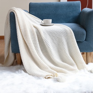 <span class=keywords><strong>Plaid</strong></span> tissé <span class=keywords><strong>blanc</strong></span> plus grand <span class=keywords><strong>avec</strong></span> pampilles décoratives, couverture tricotée, <span class=keywords><strong>plaid</strong></span> gris pour lit King Size, canapé simple, taille - Product Image 2