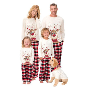 Outono inverno nova UE/EUA pai-filho pijamas alce impressão pai-filho outfit família Natal home wear manga longa sleepwear - Product Image 1