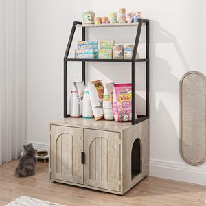 Meuble pour animaux de compagnie avec bac à <span class=keywords><strong>litière</strong></span> dissimulé, maison pour <span class=keywords><strong>chat</strong></span> en bois moderne pour l'intérieur - Product Image 4