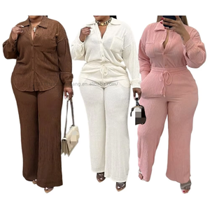 Women's Stretch Long-Sleeve Multiple Pockets Shirt With Pressed Creases Wide-Leg <b>Pants</b> Casual 2-Piece Set Fashion - Product Image 3