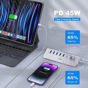 ฮับ USB อลูมิเนียม YH6AC <span class=keywords><strong>Plus</strong></span> 10 พอร์ต ความเร็ว 10Gbps พร้อมพอร์ต USB-A/USB-C 3.2 PD 45W และช่องอ่านการ์ด SD/TF สำหรับแล็ปท็อป/<span class=keywords><strong>iPhone</strong></span> 17/16 - Product Image 4
