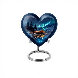 Top meilleure qualité belle urne de crémation de coeur de souvenir d'aurores boréales pour les cendres humaines avec support et sac de velours gratuit - Product Image 1