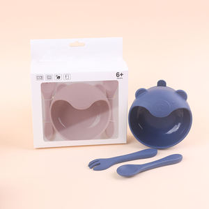 Juego de cuenco y cuchara de nuevo artículo de silicona sin BPA de alta calidad New Baby Top Succión de silicona de dibujos animados multicolor - Product Image 5