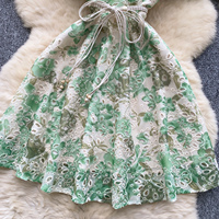 Robe décontractée pour femme, brodée de fleurs, ajourée, coupe trapèze, manches courtes, col montant, ceinturée, élégante, pour le quotidien