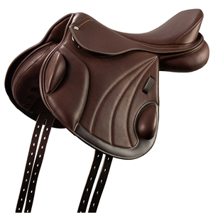 Silla de montar western inglesa de cuero premium con herrajes de latón y estructura de plástico - Product Image 1