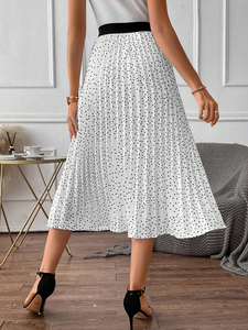 Falda Midi Plisada de Gasa con Puntos Blancos, Cintura Alta, Cintura Elástica en Contraste, Elegante y Casual para Fiesta, Personalizable - Product Image 3