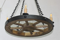 Lustre rustique de style farmhouse en bois massif et fer forgé, hauteur réglable, vintage, à suspendre au plafond, pour salon