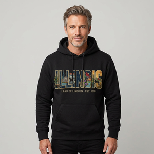 Sweat à capuche personnalisé Ohio State Illinois Land of Lincoln 1818 avec imprimé graphique vintage, sweat à capuche décontracté en molleton pour homme, coupe classique, sweat à capuche USA - Product Image 1