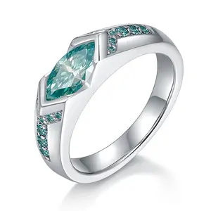 Perhiasan mewah kelas atas pria dan wanita bentuk mata kuda 5*10mm 1 karat biru-hijau GRA cincin uniseks