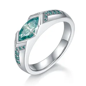 High-End Luxe Sieraden Heren En Dames Paard Oogvorm 5*10Mm 1 Karaat Blauwgroene Gra Mozambique Ring Unisex