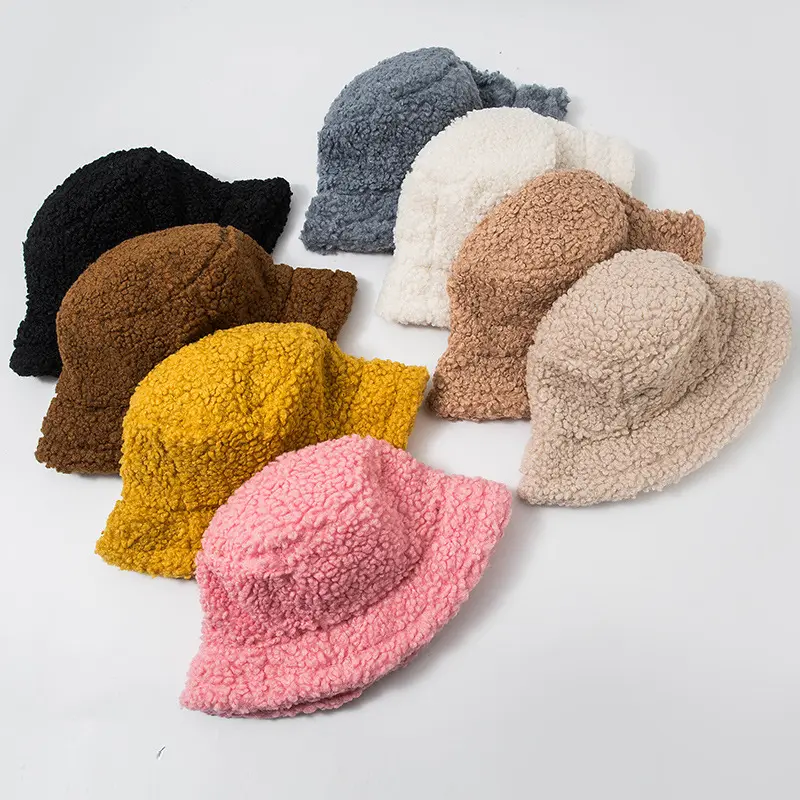 Chapeau en fourrure de pêcheur pour femmes, seau à la mode, couleur unie, décontracté et chaud, vêtement d'extérieur, automne hiver, vente en gros, 8 couleurs