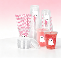 Lot de gobelets jetables en plastique PET avec couvercles et pailles – Adorables gobelets effrayants pour les fournitures de fête d'Halloween et d'anniversaire