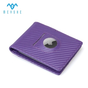 Portefeuille de pince à billets RFID en cuir PU en Fiber de carbone <span class=keywords><strong>violet</strong></span> de haute qualité avec logo en relief unisexe pour étui Airtag - Product Image 3