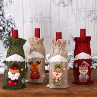 Housse de bouteille de vin réutilisable en polyester Lincoln Santa avec cordon de serrage, motif bonhomme de neige et cerf - Sac cadeau de décoration de Noël