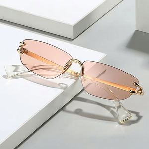 Lunettes de soleil œil-de-chat vintage Y2K punk en métal sans monture UV400 pour hommes et femmes, personnalisables avec logo, petite monture 2025 - Product Image 1