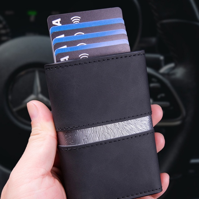 High Quality PU Smart Metal Pop-Up Wallet With Anti-Theft RFID Credit Card Holder Premium Carbon Fiber Leather Premium Style