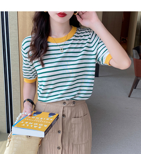 Suéteres Casuales de <span class=keywords><strong>Punto</strong></span> a Rayas para <span class=keywords><strong>Mujer</strong></span>, Moda de Verano, <span class=keywords><strong>Manga</strong></span> <span class=keywords><strong>Corta</strong></span>, Holgados, Venta al Por Mayor - Product Image 6