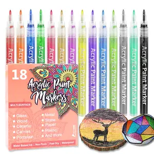 Fabric Acrylic Markers White 0.7Mm Mini Acrylic Marker Pen Paper Jam Water Cup 18 Color Acrylic Metal Marker