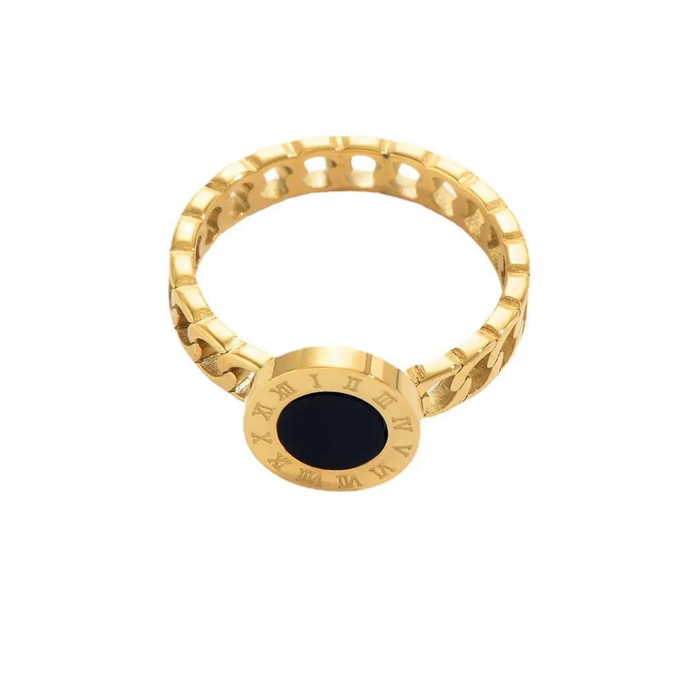 2401 zhongqi source bijoux en acier inoxydable coupe creux soudure marque chiffres romains noir huile rétro titane anneau