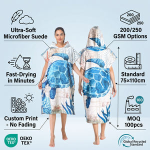 Peignoir poncho en microfibre suédée personnalisé, <span class=keywords><strong>serviette</strong></span> de bain à capuche séchage rapide 60*60 75*110cm 200-250GSM - Product Image 1