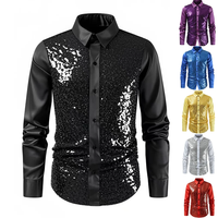 Nouvelle Arrivée 2025 – Chemise Homme à Manches Longues avec Paillettes et Patchwork, Col Rabattu, Idéale pour Soirées et Spectacles en Boîte de Nuit