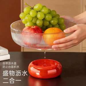 Transparent Striped <b>Plastic</b> Fruit Platter With Lid Dishwasher Safe For Home Kitchen Living Room Use - Product Image 2