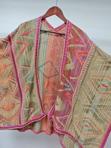 OEM colourful machine knotred with geometric embroidery <b>poncho</b> - Product Image 3