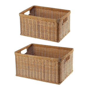 Panier à langer en rotin naturel tressé ouvert avec étagère en osier et doublure, multifonctionnel noir pour pique-nique et ustensiles - Product Image 1