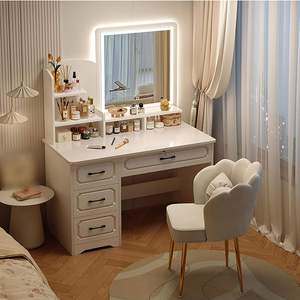 White Makeup Vanity <b>Desk</b> <b>with</b> LED Mirror <b>Storage</b> <b>Drawers</b> Beauty Table Dressing Table for Bedroom - Product Image 1