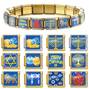 Ciondoli all'ingrosso in acciaio inossidabile con stella di David e Menorah, a tema ebraico e giudaico, per gioielli religiosi fai da te, ideali per la festa di Hanukkah. - Product Image 1