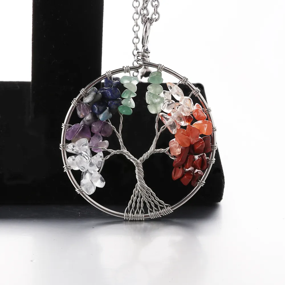 Árvore da Vida Colar de Pingente de Pedra Natural 7 Chakra Colar Artesanal De Cristal De Quartzo Colar Pingente Jóia Do Casamento para As Mulheres