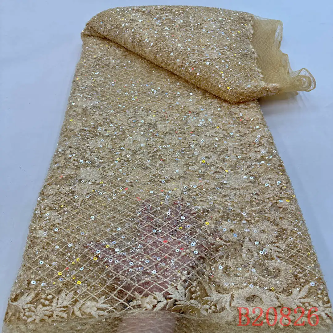 Desain mewah Harga wajar Cina grosir pengantin manik-manik tangan mutiara kain renda bordir