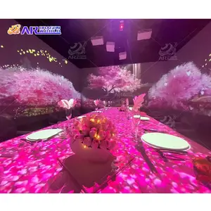 Projetor interativo de exibição de restaurante, projetor holográfico 3d ar, experiência de restaurante criativo, projeção immersiva