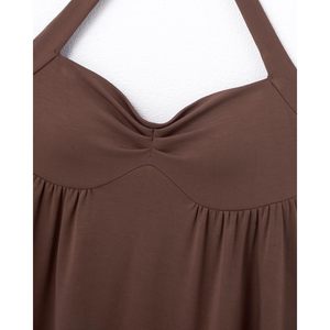 FOXA Peplum Halter Top pour femme avec soutien-gorge intégré, débardeur sans manches froncé, longueur normale, en tissu tricoté - Product Image 5
